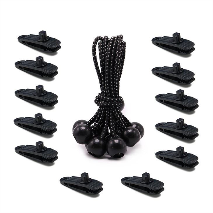 24 Pcs Tarp Clips And Ball Bungee Cords Tie Down Straps Elastic Rope String For Tent Canopy Camping